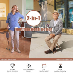 Lightweight Adjustable Folding Cane Seat with Light-Brown