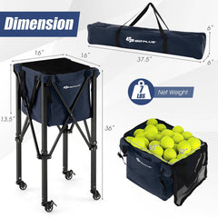 Lightweight Foldable Tennis Ball Teaching Cart with Wheels and Removable Bag-Blue
