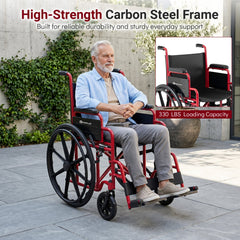 Lightweight Folding Wheelchair for Adults with Swing-Away Footrest and Desk Arm-Red