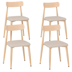 Set of 4 Modern Dining Chairs, Oak Look Metal Legs and Curved Back with Beige Linen Seats, 340 lb