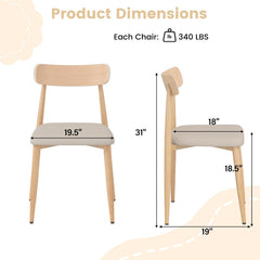 Set of 4 Modern Dining Chairs, Oak Look Metal Legs and Curved Back with Beige Linen Seats, 340 lb