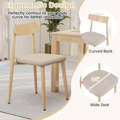 Set of 4 Modern Dining Chairs, Oak Look Metal Legs and Curved Back with Beige Linen Seats, 340 lb