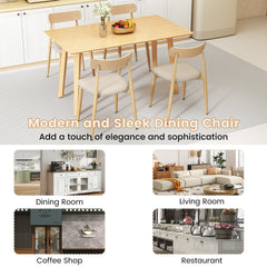Set of 4 Modern Dining Chairs, Oak Look Metal Legs and Curved Back with Beige Linen Seats, 340 lb