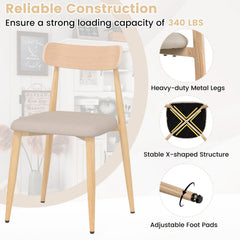 Set of 4 Modern Dining Chairs, Oak Look Metal Legs and Curved Back with Beige Linen Seats, 340 lb