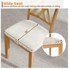 Set of 4 Double X Back Dining Chairs, Natural Rubber Wood with Beige Linen Padded Seats