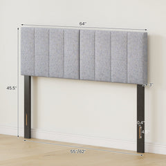 Linen Upholstered Headboard with Solid Wood Legs and Adjustable Width-Gray