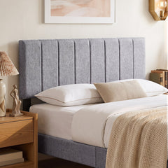 Linen Upholstered Headboard with Solid Wood Legs and Adjustable Width-Gray
