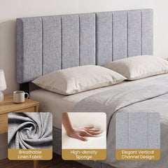 Linen Upholstered Headboard with Solid Wood Legs and Adjustable Width-Gray