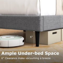 Queen Linen Upholstered Platform Bed with Quilted Wingback Headboard and 10 Plywood Slats