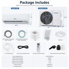 Lithzen 24000 BTU 208-230V 17 SEER2 Mini Split Air Conditioner and Heater WiFi Enabled