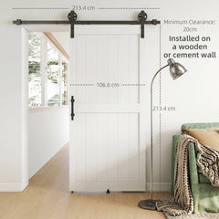 36inx84in Barn Door with 6FT Sliding Door Hardware Kit, Handle, Upgraded Rollers and Floor Guide, Waterproof, White