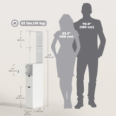 Tall Bathroom Storage Cabinet, Narrow Bathroom Cabinet with Drawers and Open Shelves for Small Spaces, White and Grey