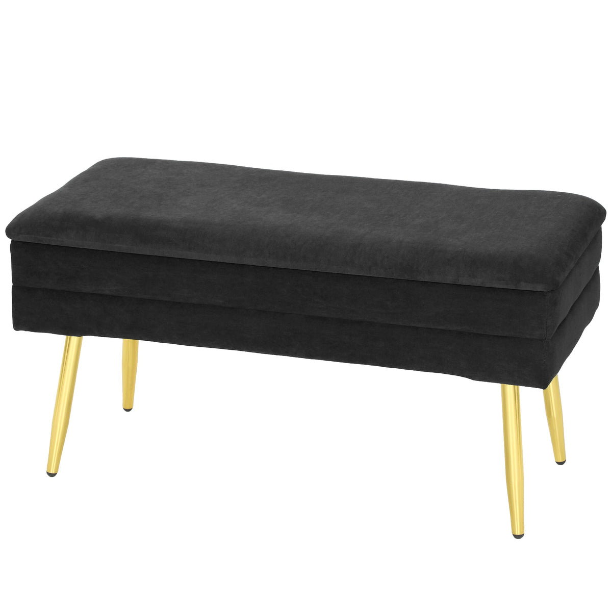 39" Storage Ottoman, Velvet End of Bed Bench with Steel Legs, Foot Stool with Storage for Bedroom, Living Room, Beige
