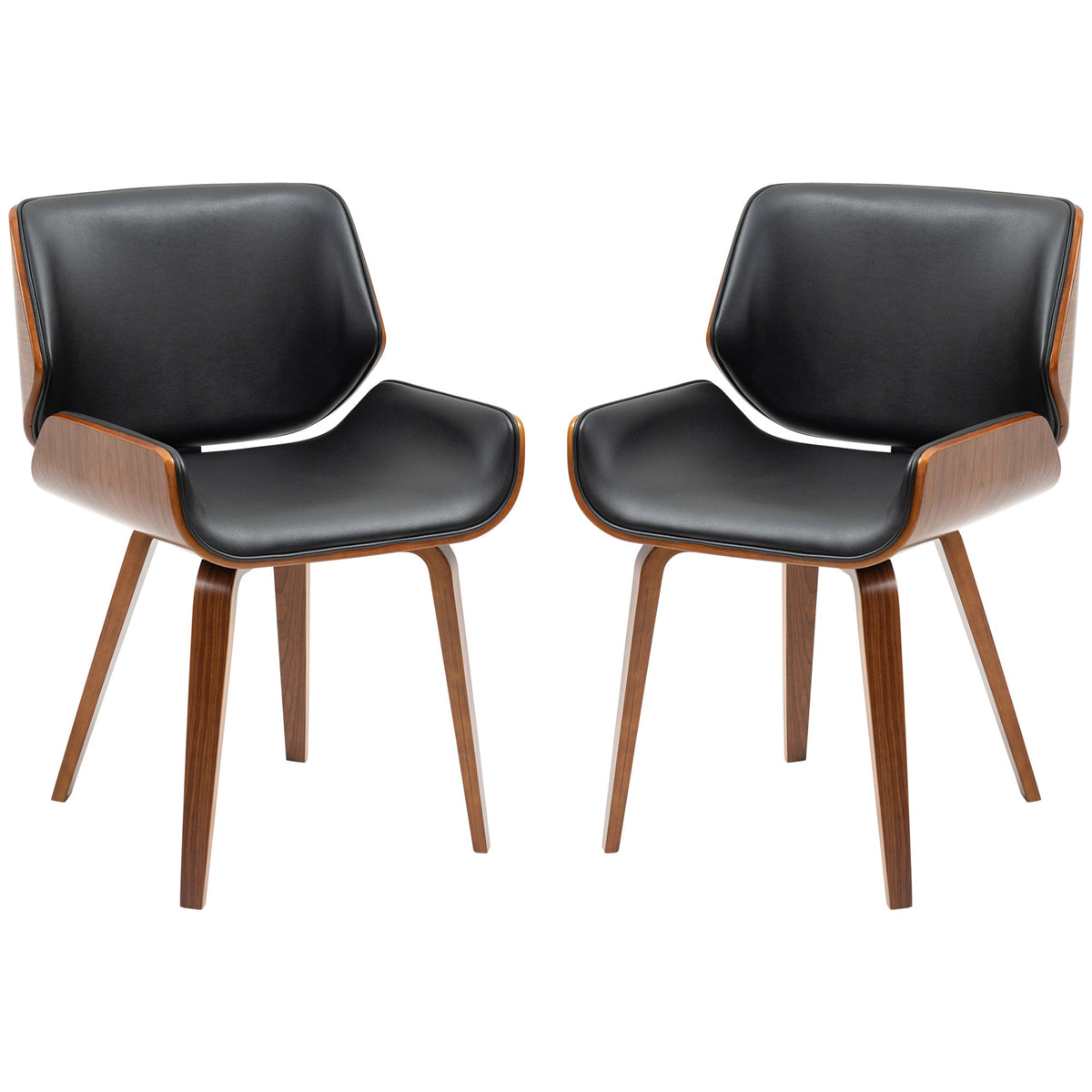 Dining Chairs Set of 2, PU Leather Kitchen Chairs with Upholstered Seats and Solid Wood Legs for Dining Room, Black