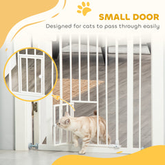 Retractable Gate Extra Wide Press-Mounted with Cat Door, Auto Closing Pet Gate for Stair, Hallway, 29-32 Inch