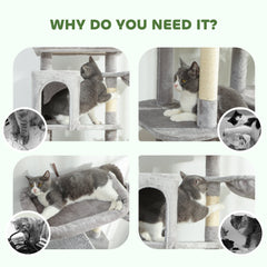69" Cat Tree, Multi-Level Cat Tower with 2 Condos, Plush Perch and Sisal Scratching Posts, Dark Grey