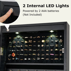 Lockable Freestanding Jewelry Cabinet Armoire with Full-Length Mirror and Lights-Black