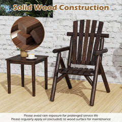 Log Wood Patio Chair with Slatted Backrest for Deck Backyard-Brown