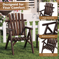 Log Wood Patio Chair with Slatted Backrest for Deck Backyard-Brown