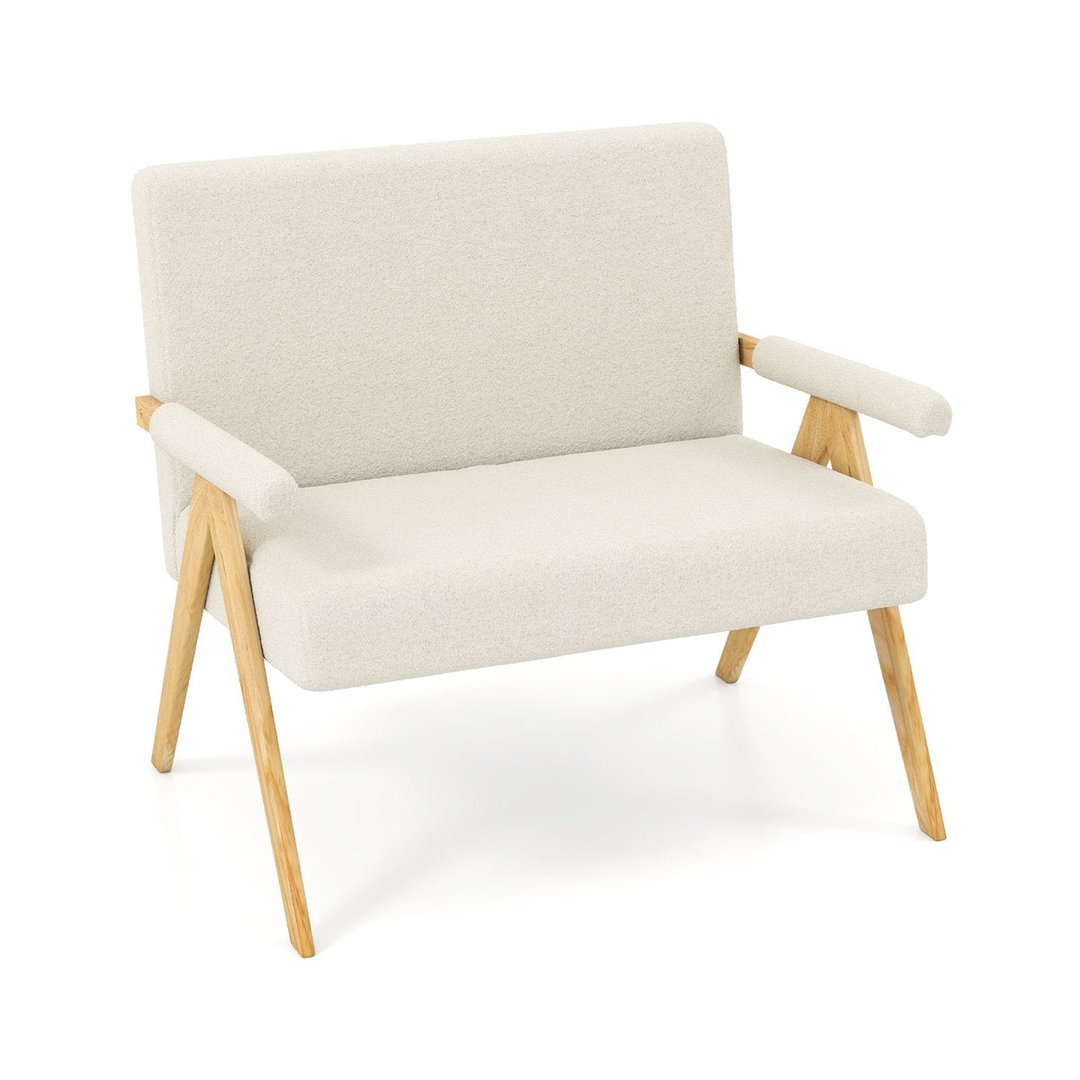 47 in Sherpa Loveseat with Rubber Wood Legs, 13.5 in Floor Clearance and 463 lb Capacity, Cream