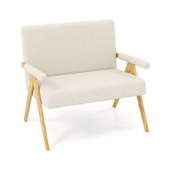 47 in Sherpa Loveseat with Rubber Wood Legs, 13.5 in Floor Clearance and 463 lb Capacity, Cream