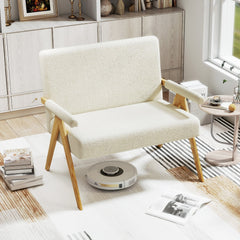 47 in Sherpa Loveseat with Rubber Wood Legs, 13.5 in Floor Clearance and 463 lb Capacity, Cream