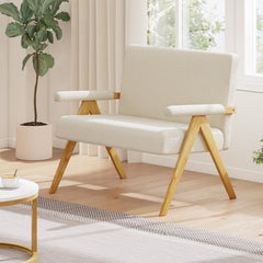 47 in Sherpa Loveseat with Rubber Wood Legs, 13.5 in Floor Clearance and 463 lb Capacity, Cream