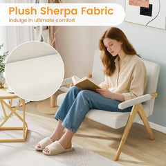 47 in Sherpa Loveseat with Rubber Wood Legs, 13.5 in Floor Clearance and 463 lb Capacity, Cream
