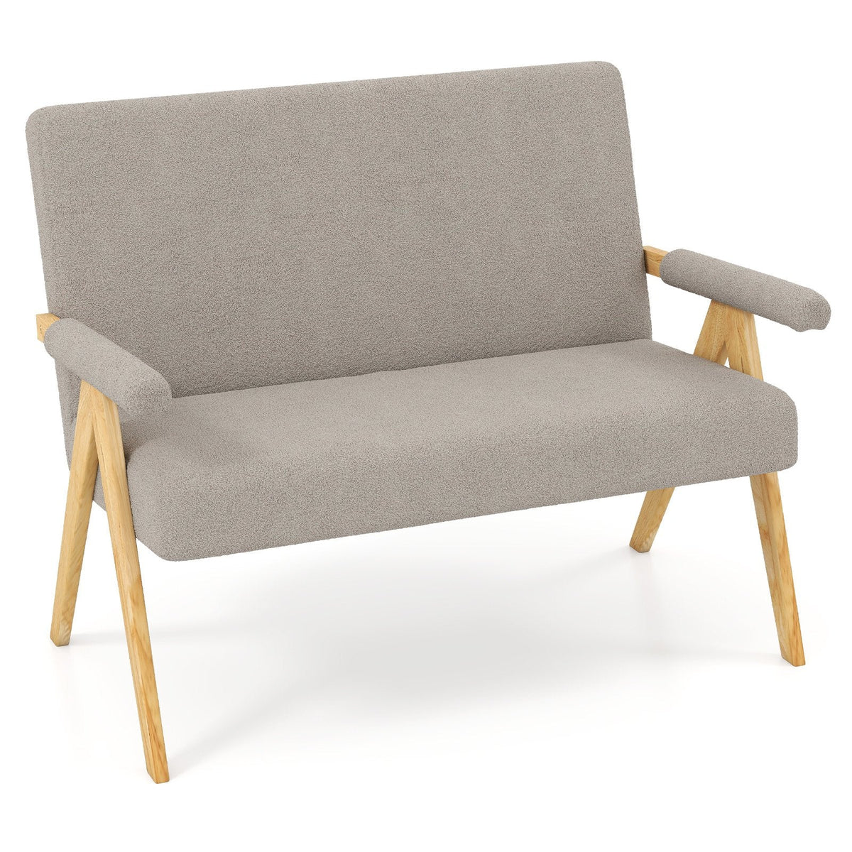 47 in Grey Sherpa Loveseat on Rubber Wood Legs, 105 Degree Slanted Back and 463 lb Capacity