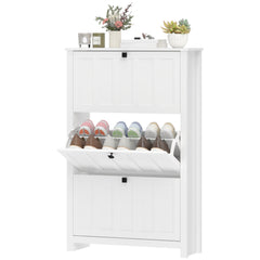 Slim Shoe Cabinet with 3 Flip Drawers, Shoe Storage Cabinet with Adjustable Shelves for Entryway, Holds 12 Pairs, White
