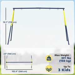 Kids Swing Set, Heavy Duty Metal 2 Seat Swing Stand Set with Ground Stakes, Supports 150 kg, Indoor Outdoor, Blue