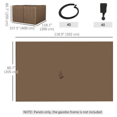 Gazebo Curtains, 10' x 10' Universal Replacement Privacy Curtain, 4-Panels Sidewall with Hooks/C-Rings, Brown