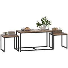 Nesting Coffee Table Set of 3, Modern End Tables with Black Metal Frame for Living Room Home Furniture, Natural