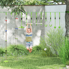 Obstacle course for Kids, with 10-Piece Slackline Kit with Monkey Bars, Gym Rings, Rope Ladder, Nest Swing, Hanging Tray