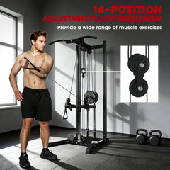 Cable Station Dual Pulley System with Pull up Bar and 14 Adjustable Positions