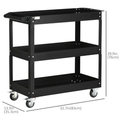 3 Tier Rolling Tool Cart with Wheels, 330 LBS Capacity Heavy Duty Utility Cart, Mobile Service Cart for Garage, Black
