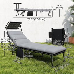 Outdoor Chaise Lounge Chairs, 2 PCS Folding Lounge Chairs with Adjustable 5-Position, Cushion, Canopy, Side Pocket