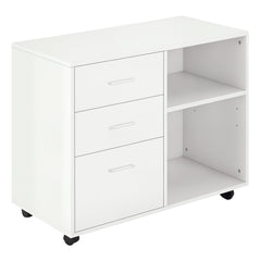 Modern Lateral Filing Cabinet, 3 Drawer File Cabinet for Letter and A4 Size Documents, Mobile, Printer Stand with Open Shelves, Rolling Wheels, Black