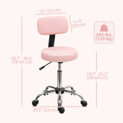 Adjustable Rolling Stool with Removable Backrest, Faux Leather Swivel Stool Chair for Salon Spa, Bar, Massage, Black