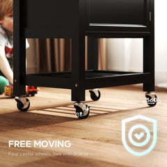 Kitchen Cart on Wheels, Rolling Kitchen Island Cart with Wood Top, Towel Rack, Drawer and Shelf for Dining Area, Grey