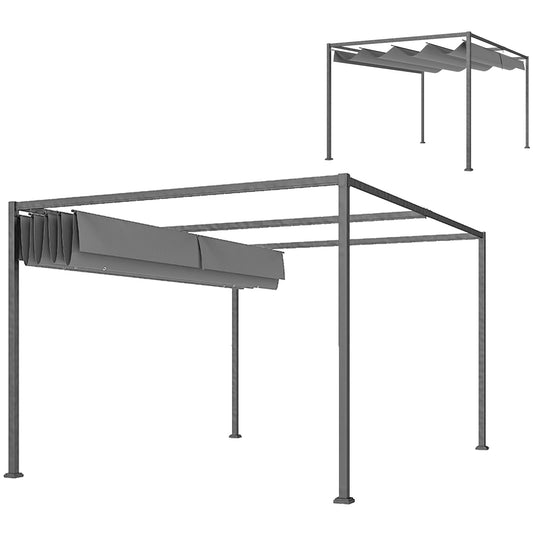 10x7ft Pergola with Retractable Roof Outdoor Patio Sun Shelter Garden Grape Tent Water-resistant Yard Shade Grey