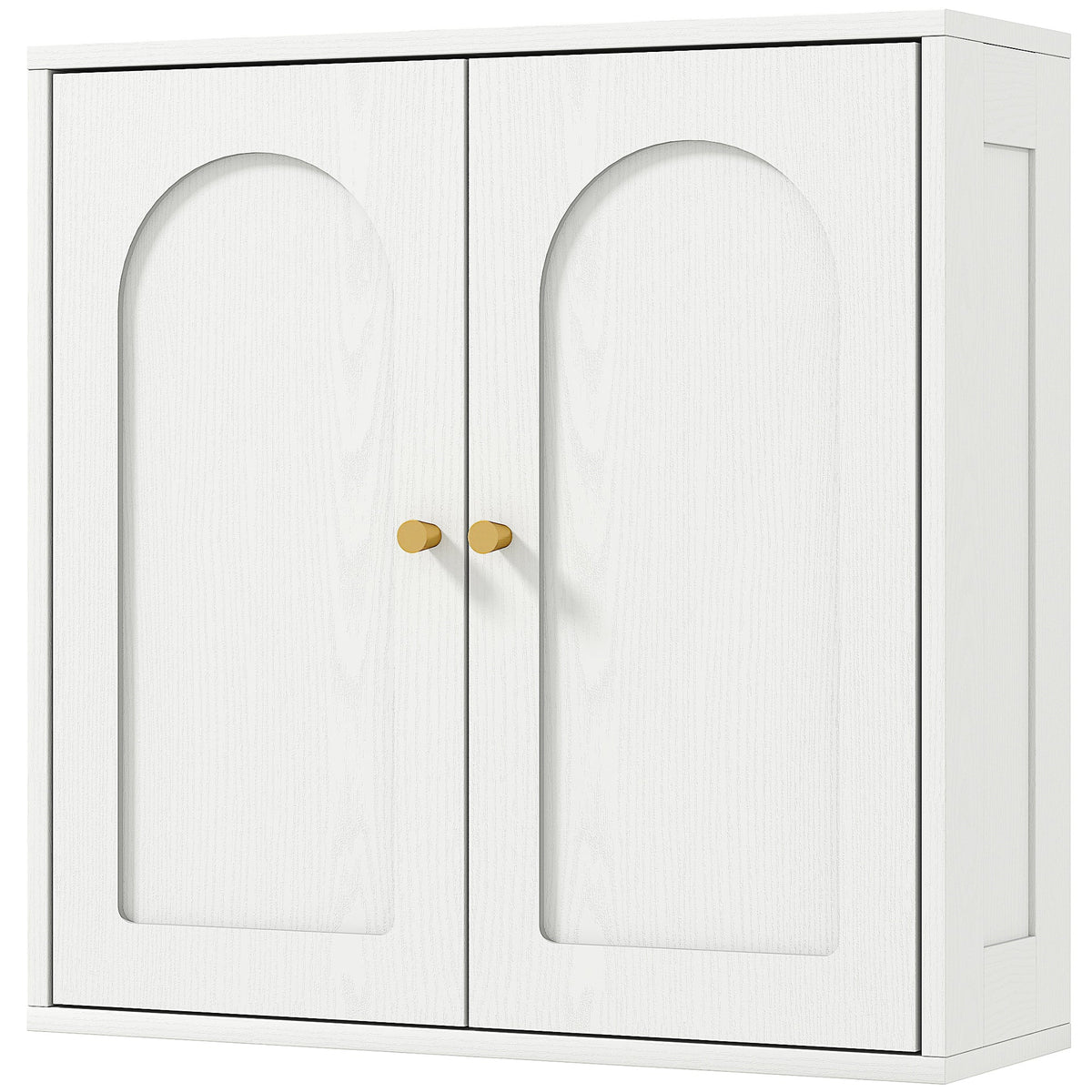 Medicine Cabinet, Modern Bathroom Wall Cabinet with 2 Arched Doors and Gold Handles, White Wood Grain