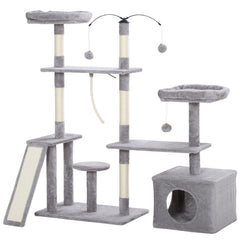 53" Cat Tree, Cat Tower with Scratching Posts, Cat Condo, Beds, Platforms, Toy Balls for Indoor Cats, Dark Grey