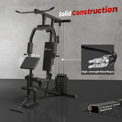 Multifunction Home Power Exercise Gym System Weight Training Exercise Workout Station Fitness Strength Machine for Whole Body Training Black