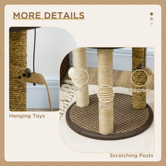17" Cat Tree, Kitty Activity Centre with Hanging Toys, Cat Tower with Jute, Sisal, Seagrass Scratching Post, Brown