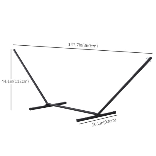 11.8'L Hammock Stand Extra Long Heavy Duty Straight Pole Day Bed Swing Metal Frame Simple Set Up Garden Outdoor Camping Picnic Use Black