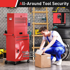 Large Tool Cabinet, 3-in-1 Rolling Tool Chest, Detachable Tool Storage Organizer with 6 Drawers and Pegboard, Black