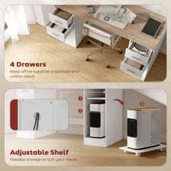 Office Desk, 55" Computer Desk with 4 Reversible Drawers, Mobile PC Stand, Adjustable Shelf, Black Wood Grain