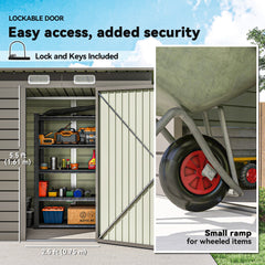 6 x 4FT Galvanized Garden Storage Shed, Metal Outdoor Shed with Double Doors and 2 Vents, Grey