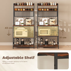 Kitchen Baker's Rack with Power Outlet and LED Light, 5-Tier Coffee Bar Station with 10 Hooks, Grey